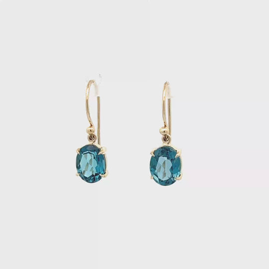 9ct Yellow Gold Oval-Cut London Blue Topaz Drop Earrings