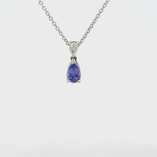 9ct White Gold Tanzanite and Diamond Pendant Necklace