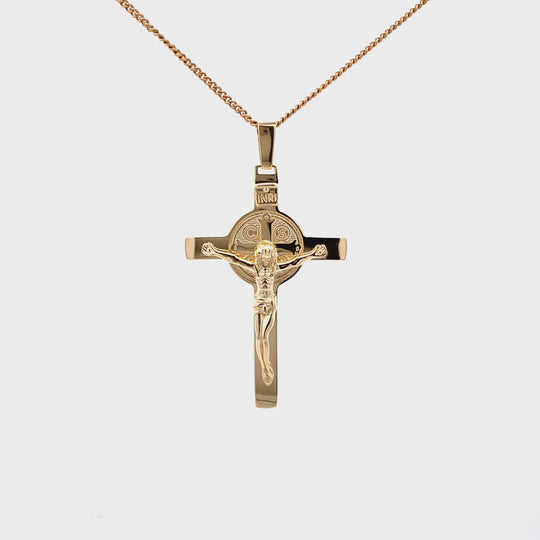 9ct Yellow Gold St Benedict Crucifix Pendant – Double Sided