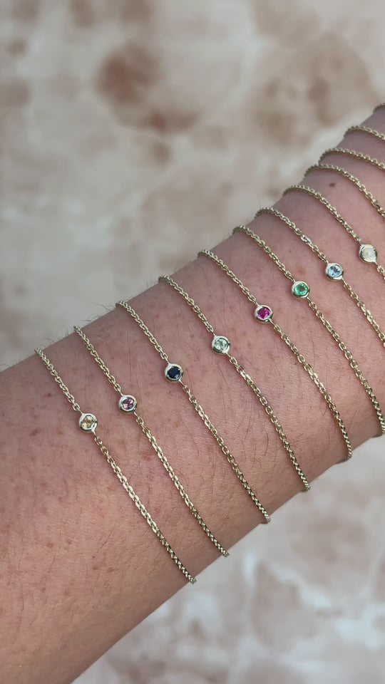 9ct Yellow Gold Birthstone Bracelet – 12 Birthstones Available