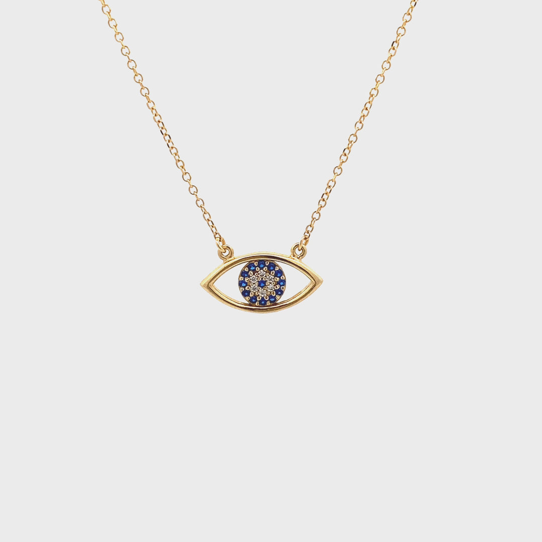 9ct Yellow Gold Cubic Zirconia Mati / Evil Eye Necklace