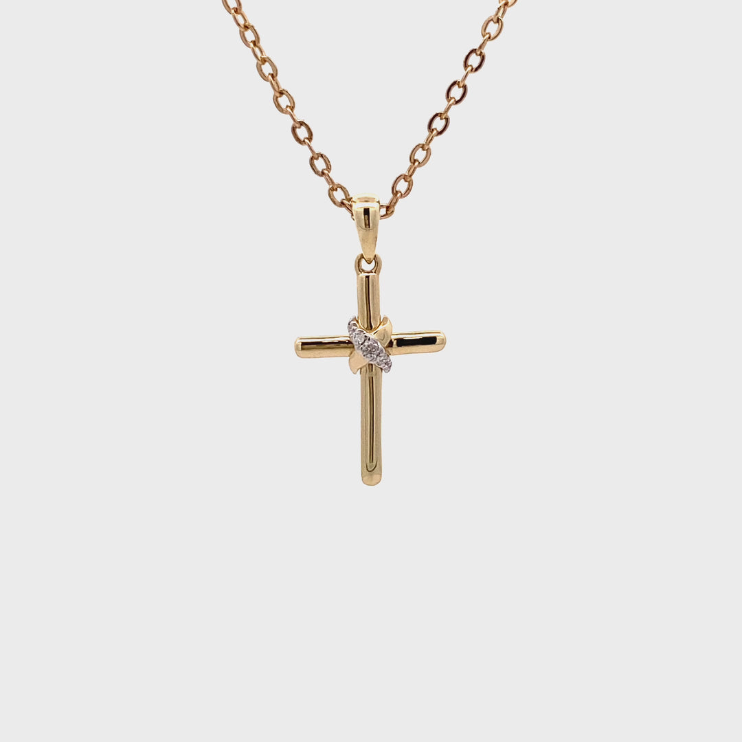 Graceful 9ct Gold Diamond Cross Pendant