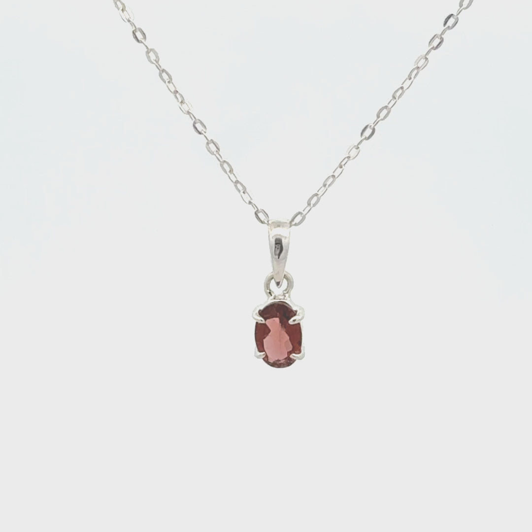Sterling Silver Oval Pink Tourmaline Pendant with Chain
