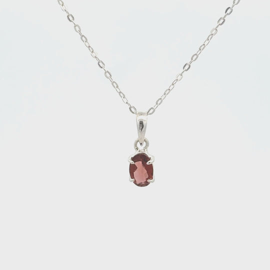 Sterling Silver Oval Pink Tourmaline Pendant with Chain