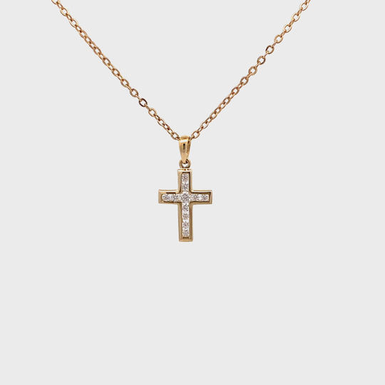 9ct Gold Channel Set Diamond Cross Pendant