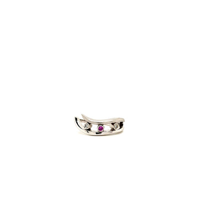 9ct White Gold Pink Sapphire and Diamond Open Wave Ring